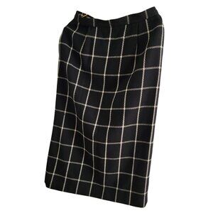 Vintage Talbots Black & White Windowpane Wool Midi Skirt Size 12